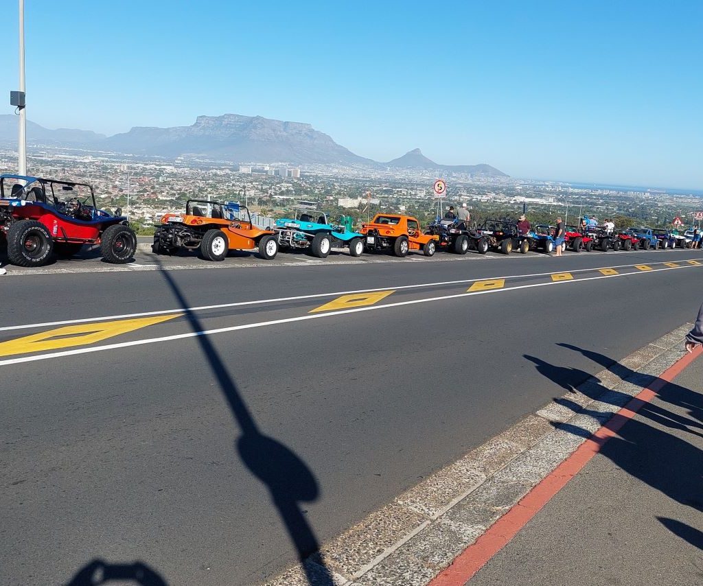 Wild Buggers Beach Buggy Club members taking a quick pitstop on Lovers Lane during the Huis Uitsig Charity Run convoy.