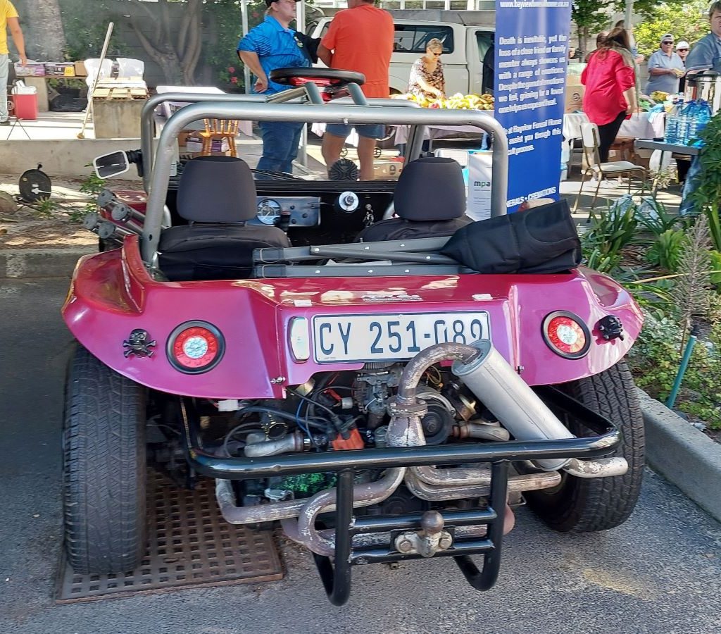 Gary’s custom pink Beamish Beach Buggy with a VW air-cooled engine on display at a Wild Buggers event.