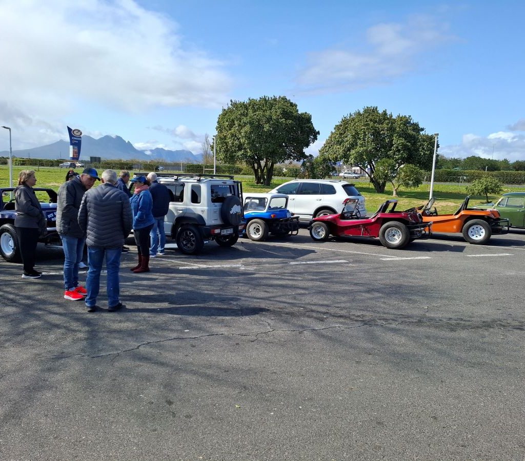 Wild Buggers Beach Buggy Club members chatting at the meeting spot during the Paarl Run.