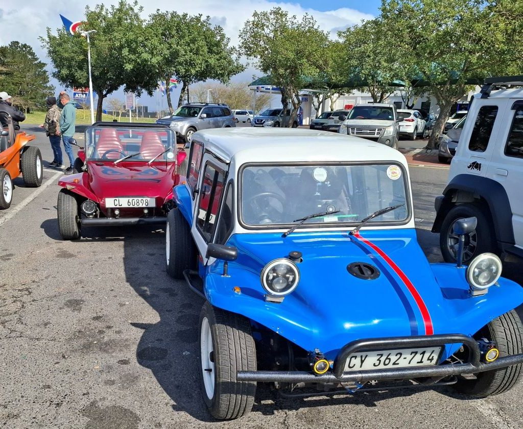 Jess Huggett's blue Kestrel KartKraft beach buggy parked at the Wild Buggers Beach Buggy Club meeting spot.