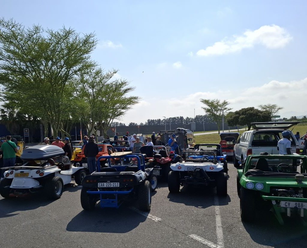 Beach buggies lined up at the gathering point during the Wild Buggers Winelands Breakfast Run