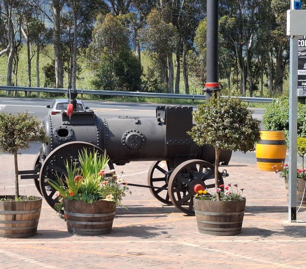 An unidentified vehicle resembling a boiler on wheels or tractor, spotted during the Wild Buggers Winelands Breakfast Run.