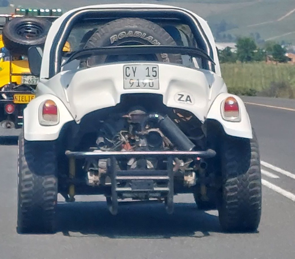 Andre Welsh driving his white Baja Bug Bakkie during the Wild Buggers Winelands Breakfast Run.