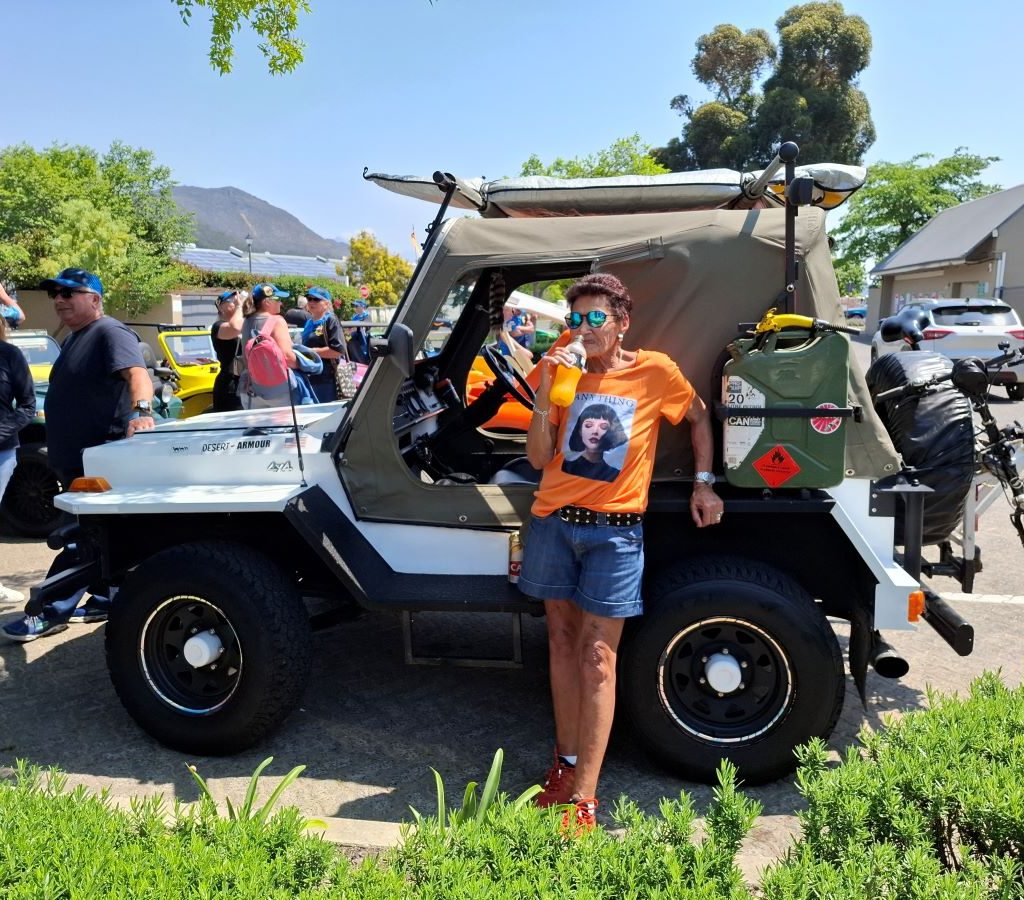 Ayesha standing next to their VW air-cooled Veep during the Wild Buggers Winelands Breakfast Run.