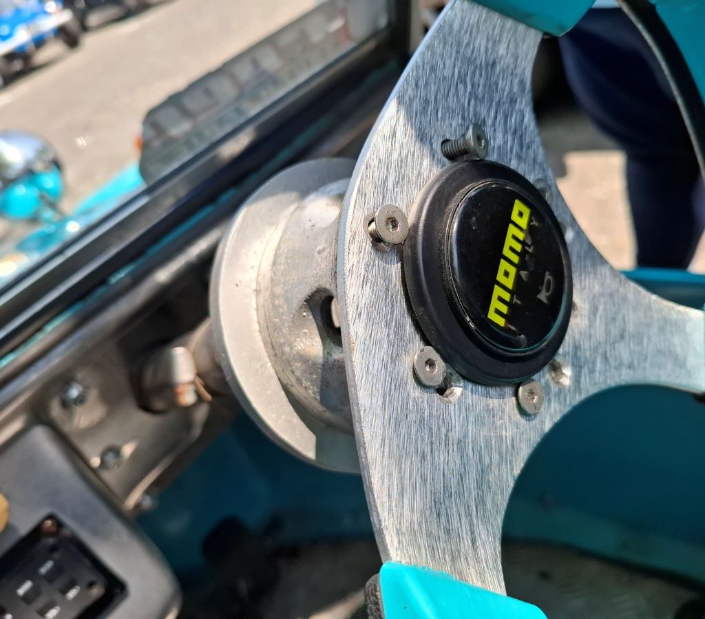 Merinda’s steering wheel during the Wild Buggers Winelands Breakfast Run.