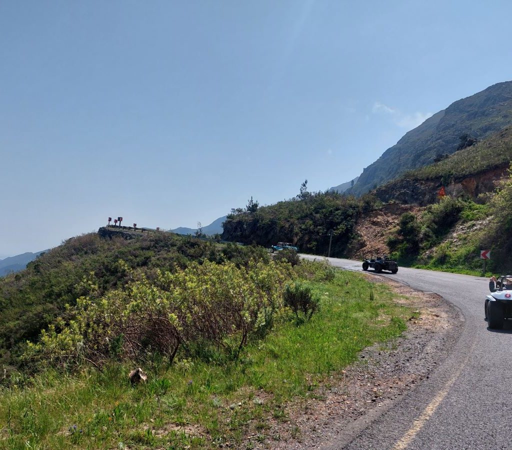 Beach buggies driving in the mountain pass during the Wild Buggers Winelands Breakfast Run.