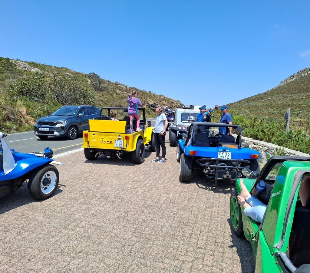 Beach buggies stopped on top of the mountain to take in the view during the Wild Buggers Winelands Breakfast Run.