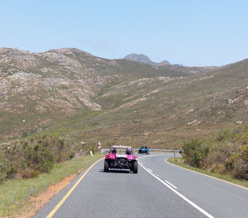 Wild Buggers beach buggies driving through the mountains during the Winelands Breakfast Run.