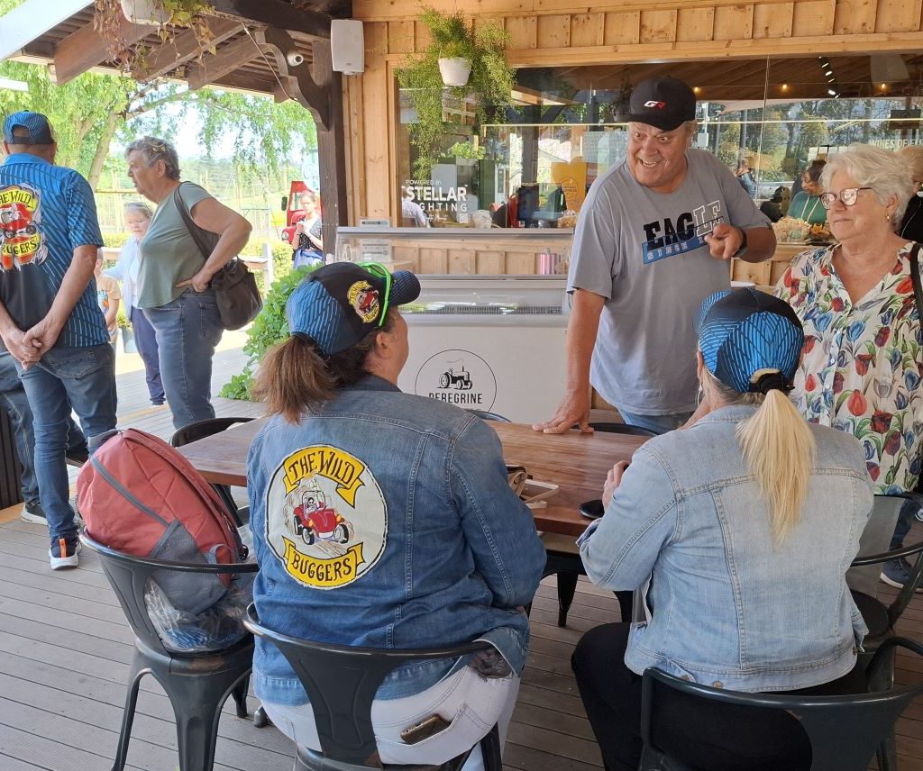 Beach buggies stopped at Peregrine Farm Stall in Grabouw during the Wild Buggers Winelands Breakfast Run.