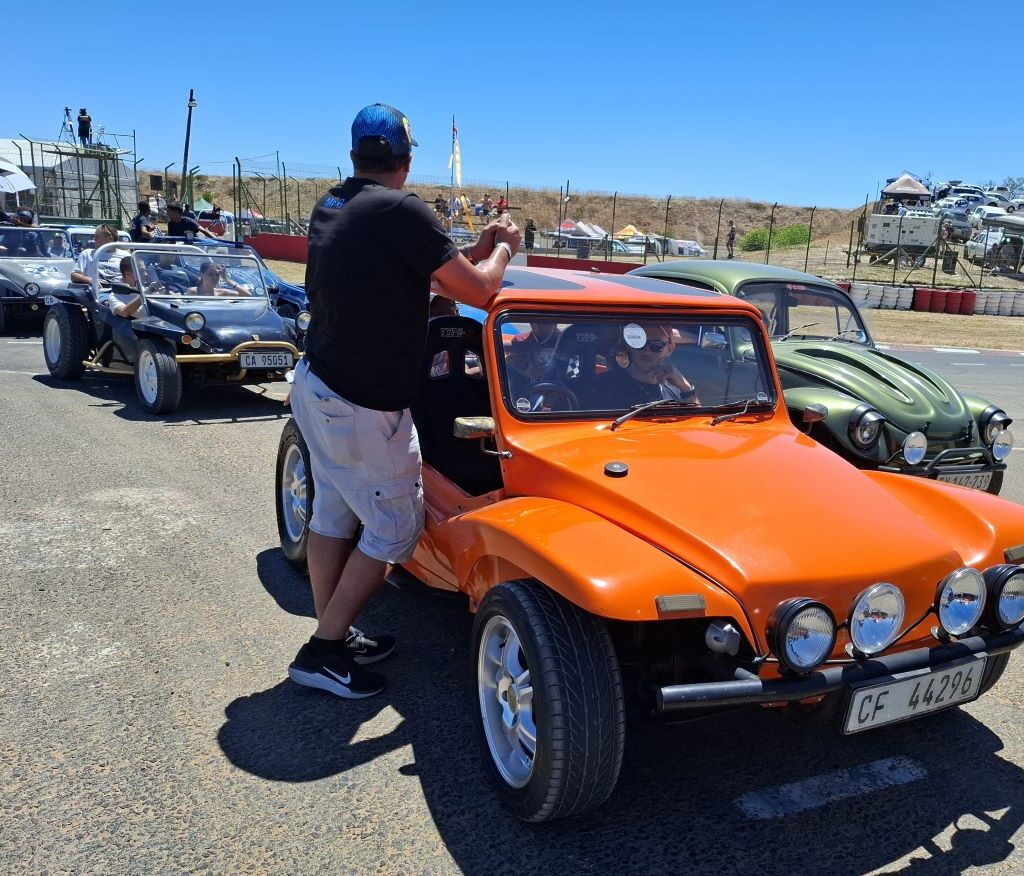 Beach buggies with children aboard, ready to go at the Wild Buggers Beach Buggy Club's charity run at Killarney International Raceway.