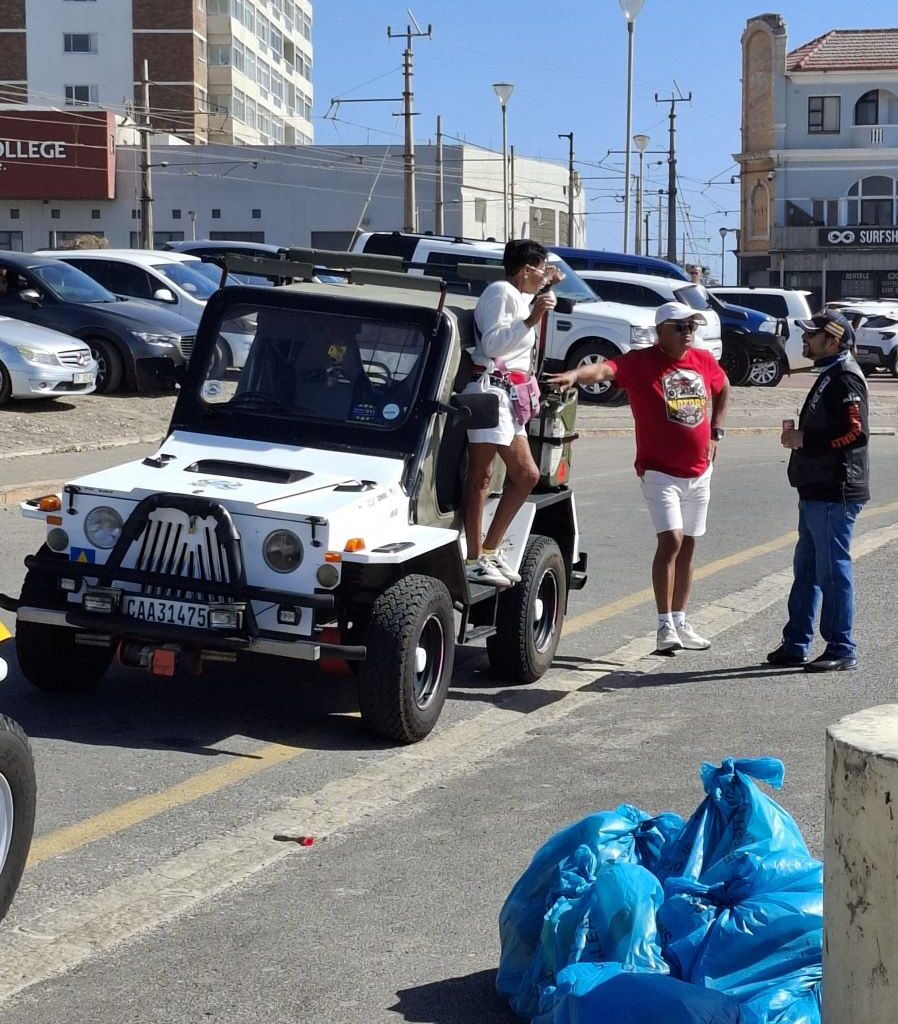 Faizal and Ayesha Williams chat with someone admiring their Jeep at Surfers Corner in False Bay during the Wild Buggers Valentine's Day run.