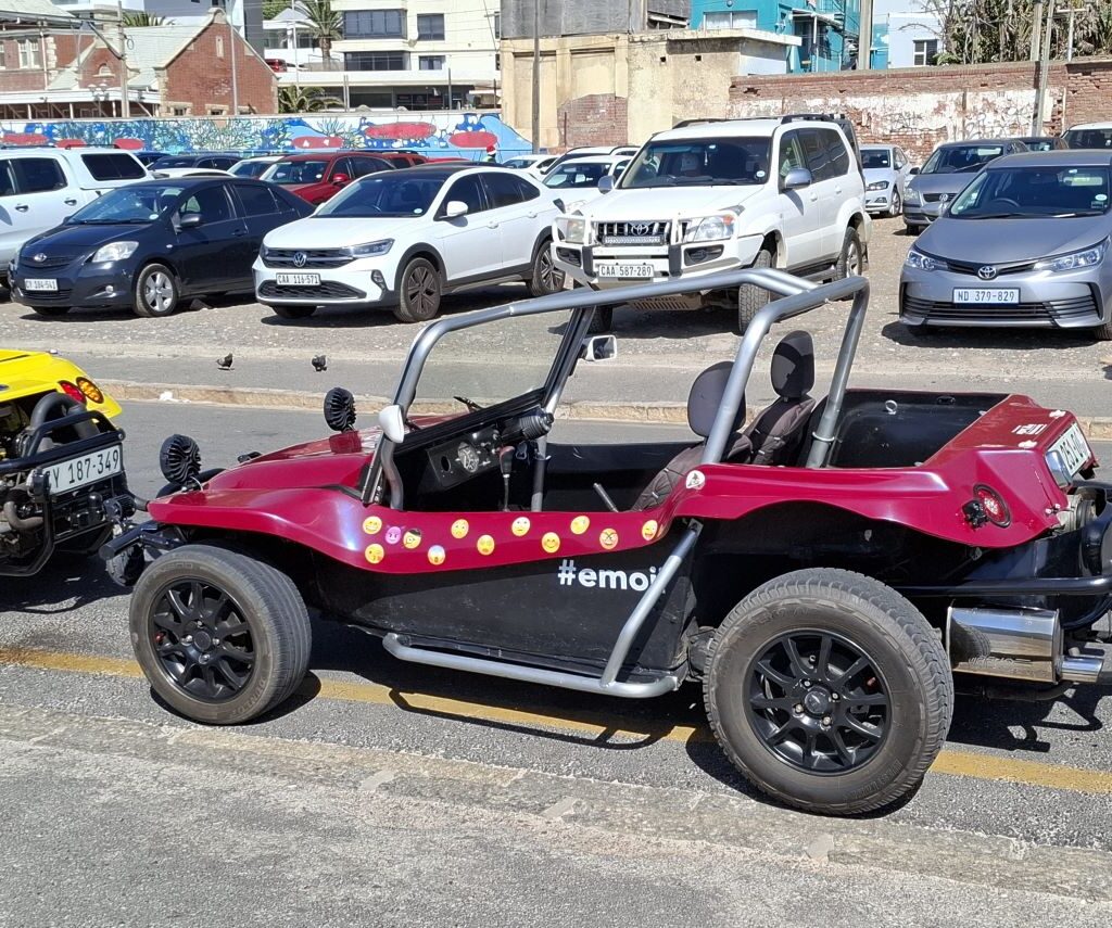 Garry Fleming's pink Beamish beach buggy, "Emoji," at Surfers Corner during the Wild Buggers Valentine's Day run.
