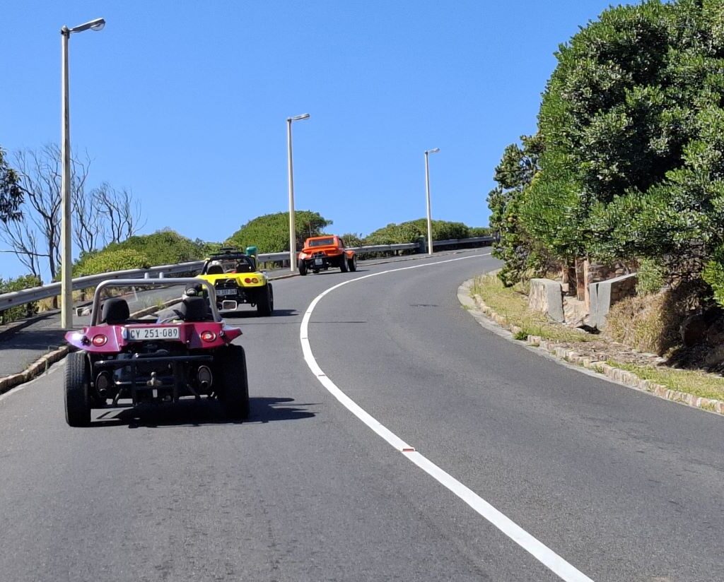 More Wild Buggers Beach Buggy Club members on the road during their scenic Valentine's Day run, following Brent, Anthony, and Gary's beach buggies. Classic VWs in motion.