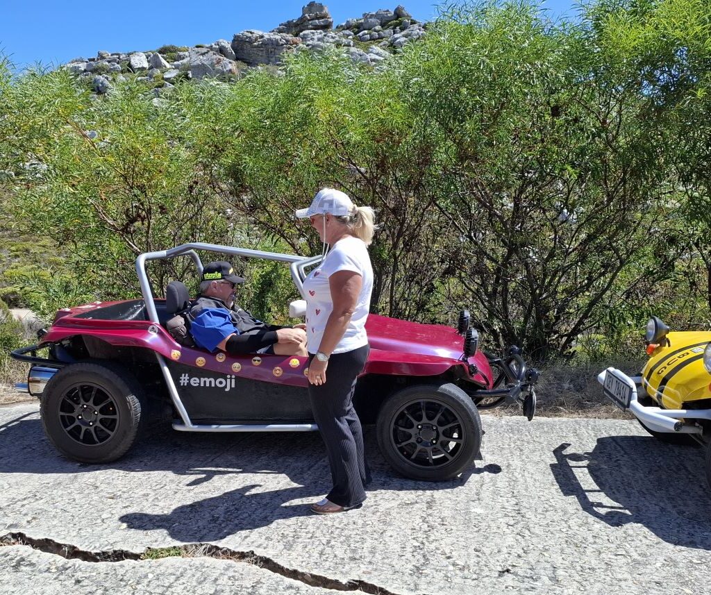 The Wild Buggers Beach Buggy Club members arrive at The Cannon in Simonstown during their Valentine's Day run. Classic VWs parked at the historic site.