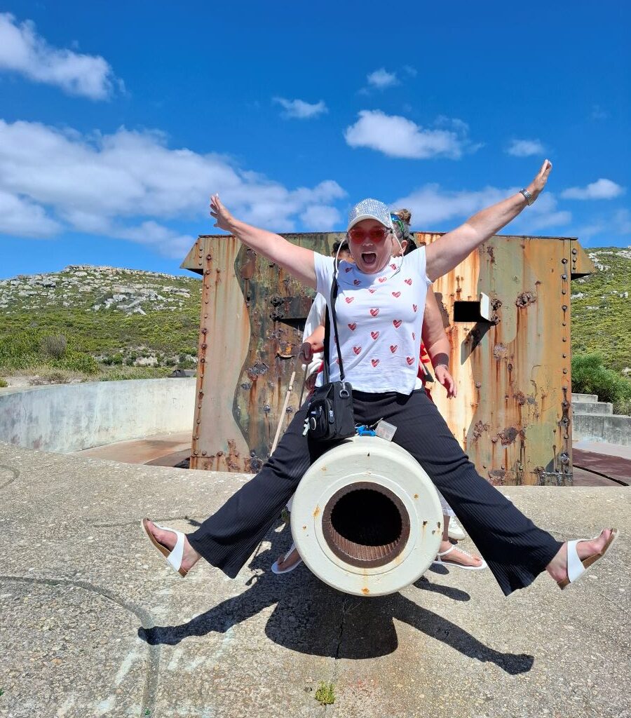 Michelle enjoying the view from The Cannon in Simonstown during the Wild Buggers Beach Buggy Club's Valentine's Day run.