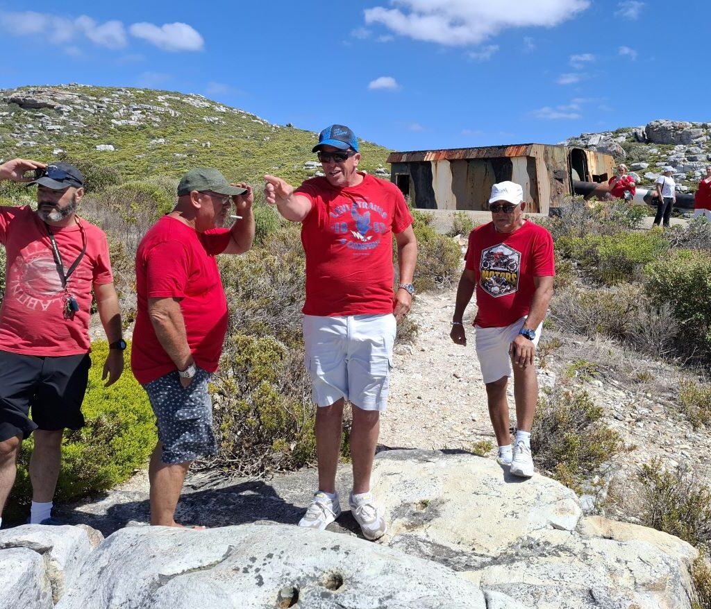 Wiehann, Anthony, Brent, and Faizal enjoying the harbour view from The Cannon in Simonstown during the Wild Buggers Beach Buggy Club's Valentine's Day run.