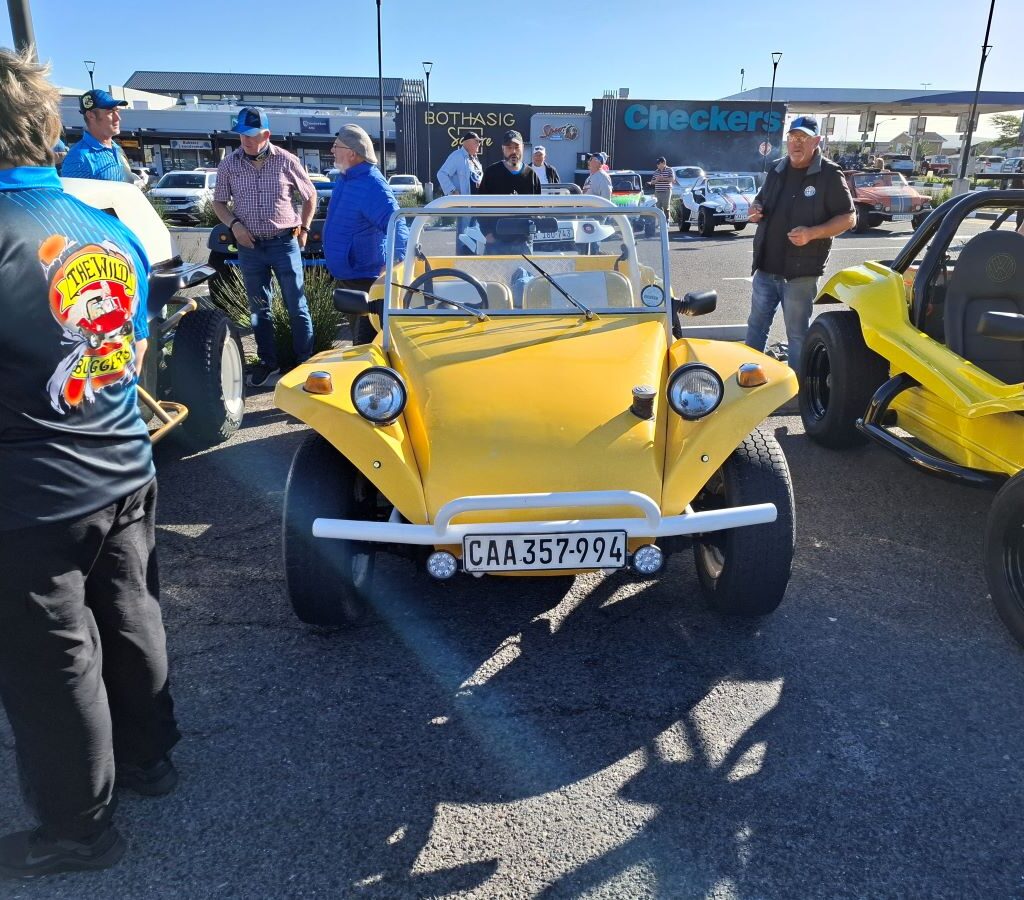 Jacques’s vibrant yellow Beamish Beach Buggy on the Cape Buggy Tour 2025.