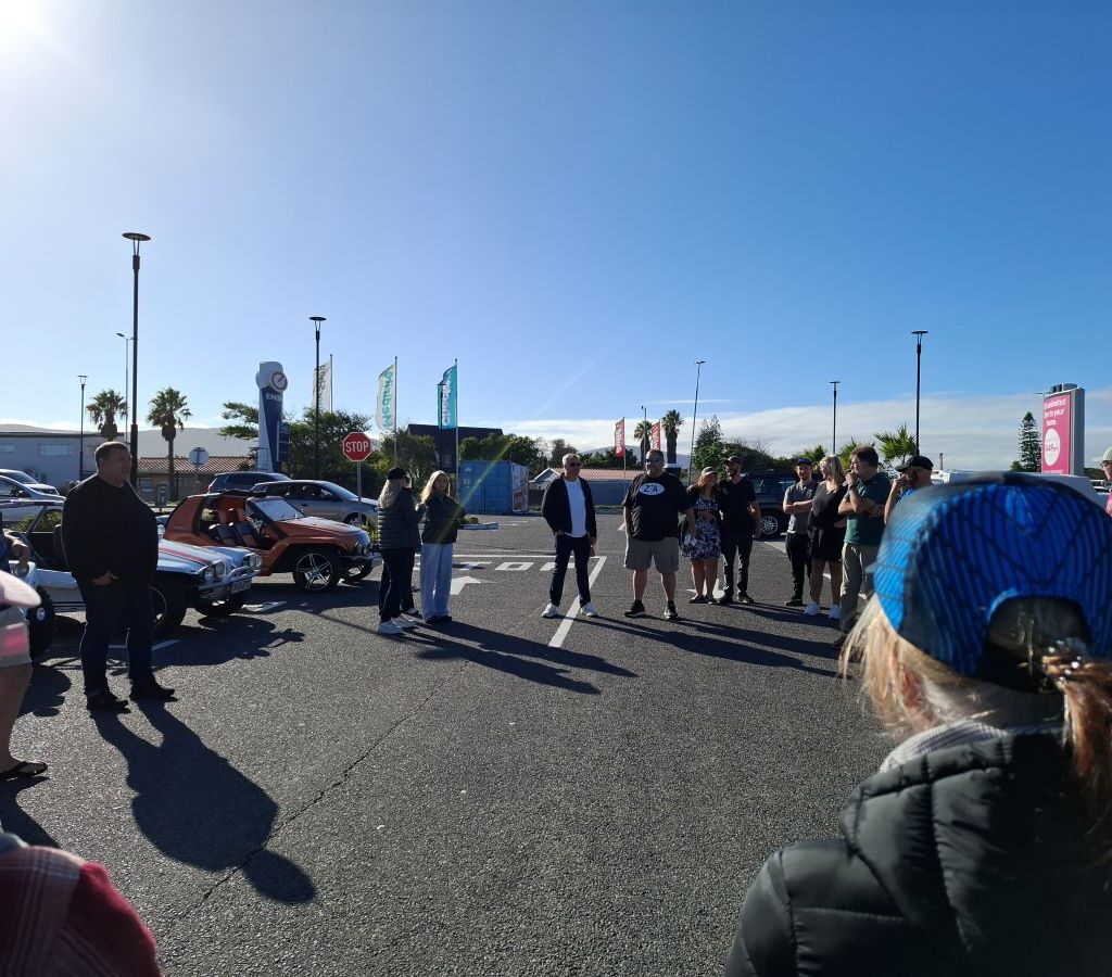 Cape Buggy Tour 2025 crew gathered for a quick pit stop before hitting the road.