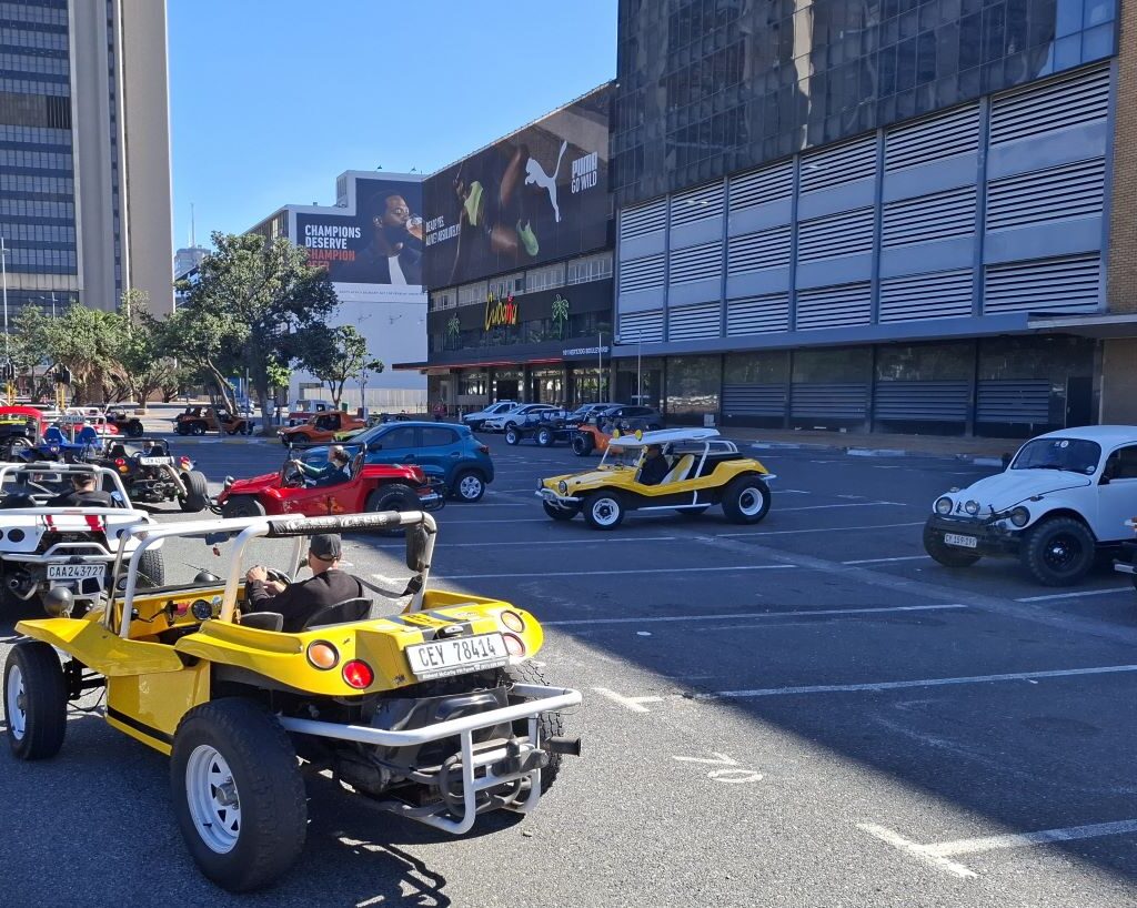 Cape Buggy Tour 2025 convoy pulling into Cabana in Cape Town for the first regroup.