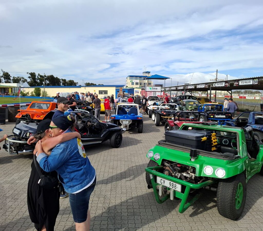 Wild Buggers Beach Buggy Club members arriving at Killarney International Raceway and greeting fellow members who arrived earlier to set up for the Reach for a Dream charity run.