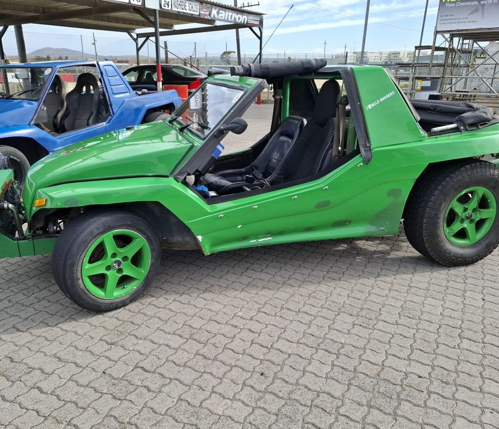 Anton Kleyn's bright green Kango beach buggy with a 1400cc Nissan engine, nicknamed "Shrek," on display at the Wild Buggers Reach for a Dream charity run.