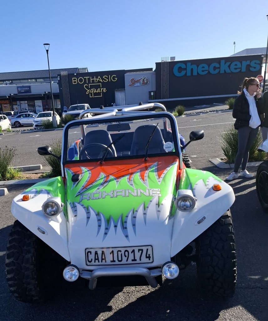 Roxane, a rugged off-road beach buggy, at Cape Buggy Tour 2025 with lifted stance and bold styling.