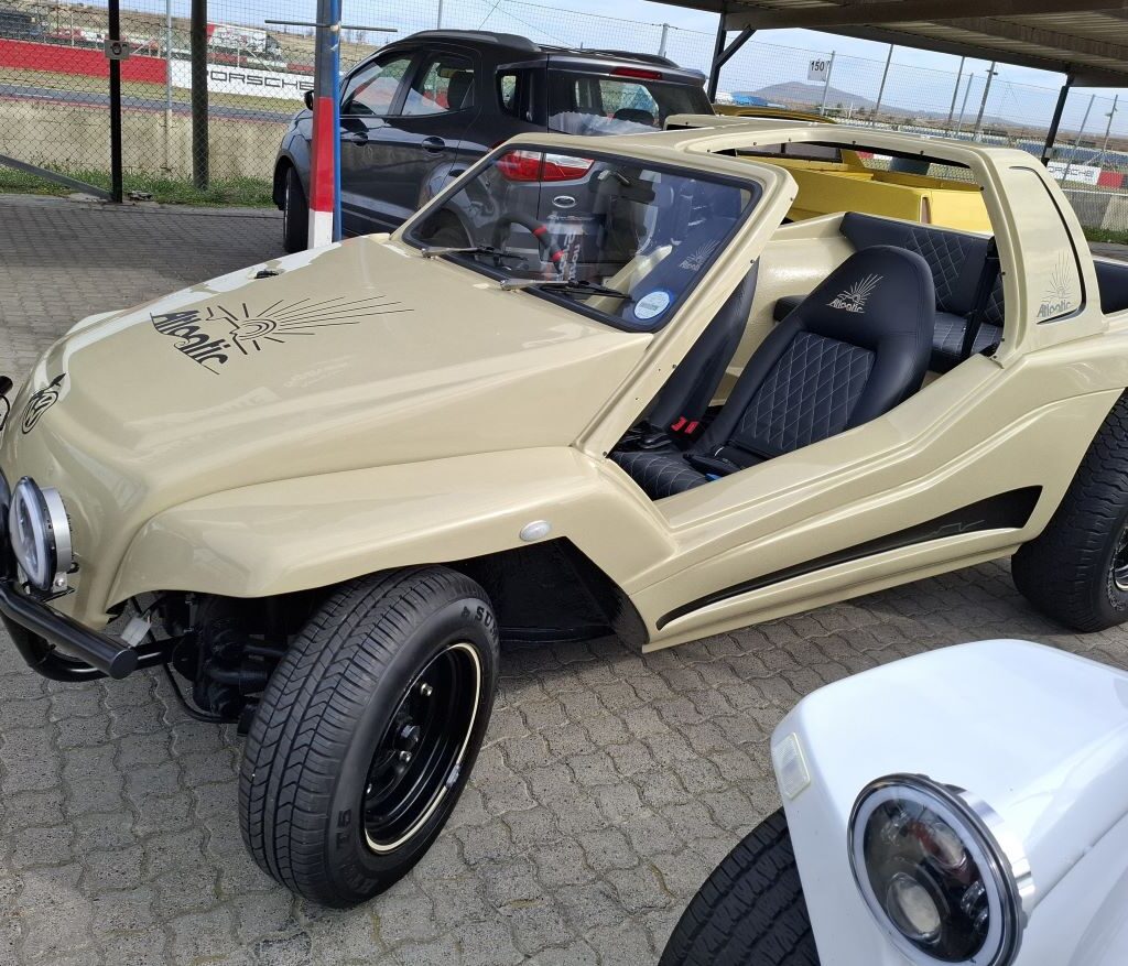 A beautifully maintained beige Kango beach buggy on display at the Wild Buggers Reach for a Dream charity run.