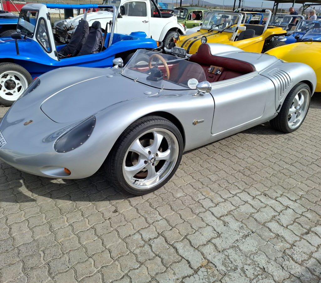 Shane Flint's stunning silver replica Porsche (likely a 356 Speedster) at the Wild Buggers Reach for a Dream charity run.