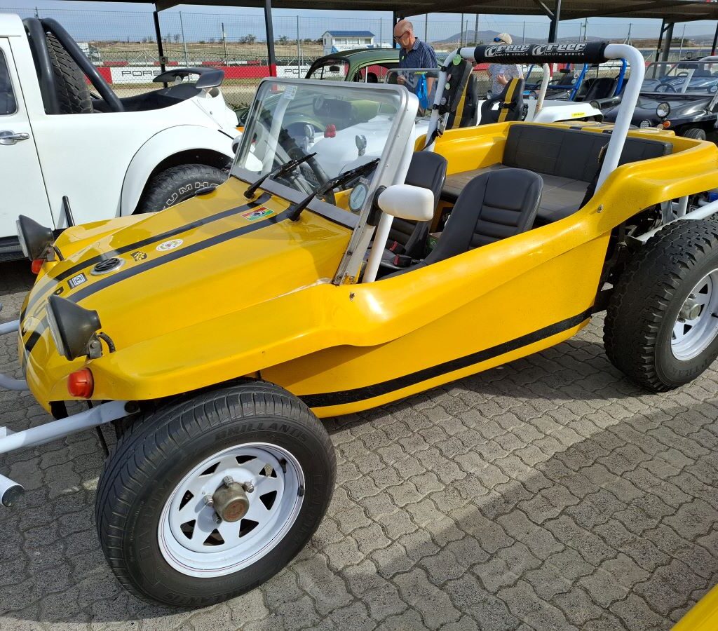 Wiehann Geldenhuys' bright yellow Beamish beach buggy, simply named "Bug," at the Wild Buggers Reach for a Dream charity run.