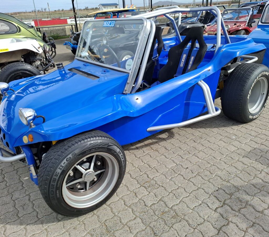 Johan Sauerman's blue Beamish beach buggy, featuring its distinct rear-mounted rotary engine, at the Wild Buggers Reach for a Dream charity run.