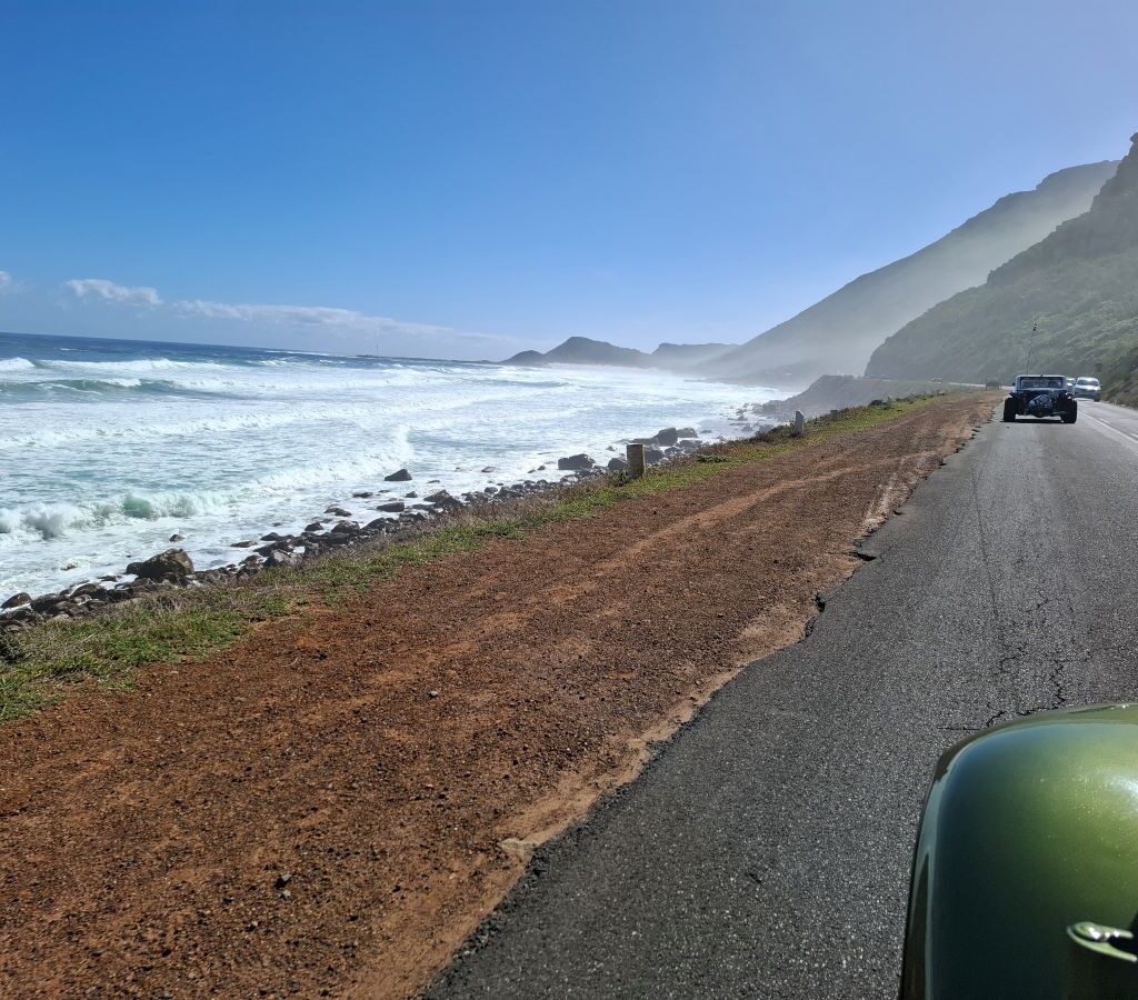 Beach buggies cruising alongside the ocean during the Cape Buggy Tour 2025.