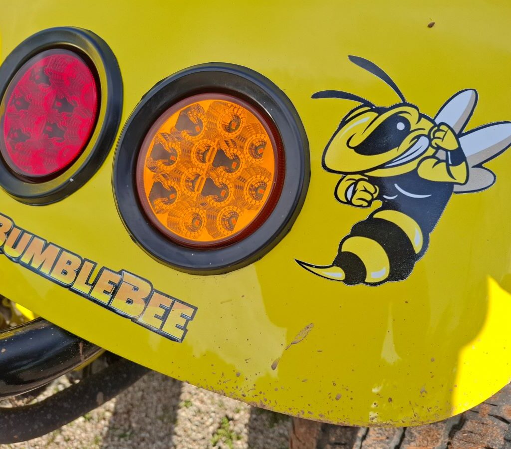 A close-up photo of the Jenkins family's new "Bumblebee" sticker, seen on their Beach Buggy or VW Air-cooled vehicle, from The Wild Buggers' Tony & Sue's Run.