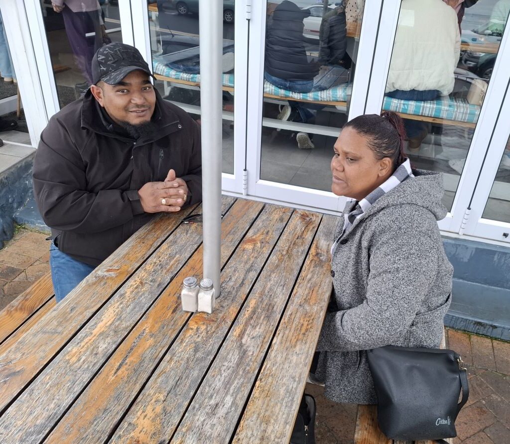 Nolan and his wife at Dixies Restaurant, waiting for food after Wild Buggers 'Revving Up for the Lens' cruise