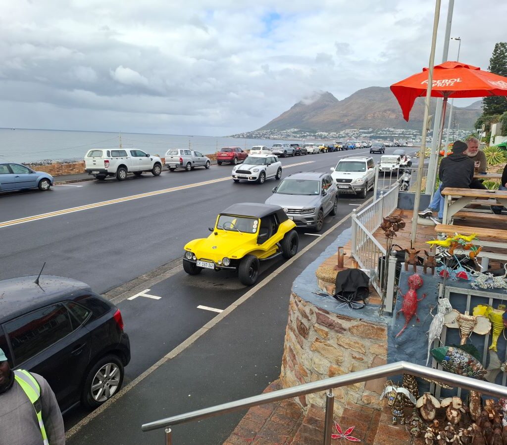 Anthony's yellow beach buggy 'Bumble Bee' parked in the rain