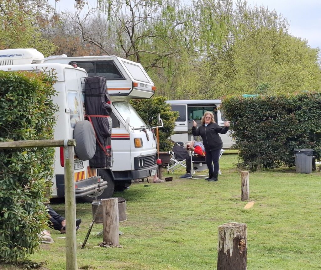 A cheerful photo of Ellie Mitchell giving a thumbs-up at the Bergriver Resort camp, confirming a great weekend.