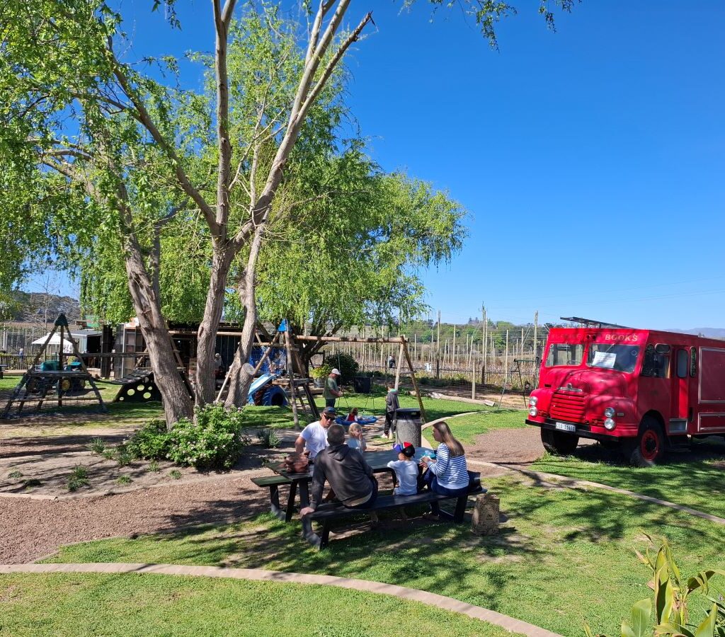 An old red fire engine is on display at Peregrine Farm Stall during the Wild Buggers club's run.