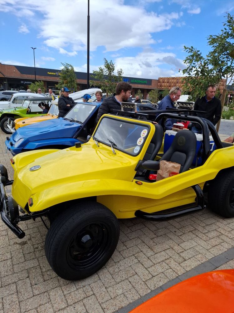 The Wild Buggers Beach Buggy Club’s yellow customized VW Salamander buggy, nicknamed "The BumbleBee," ready for the charity convoy.