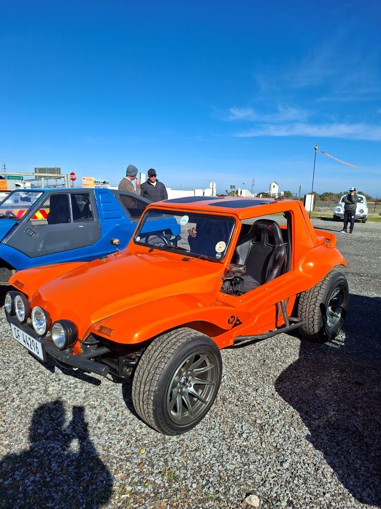 Brent’s beach buggy parked at a West Coast pitstop during the Wild Buggers West Coast cultural experience Run, adding classic VW beach buggy style to the scenic club route.