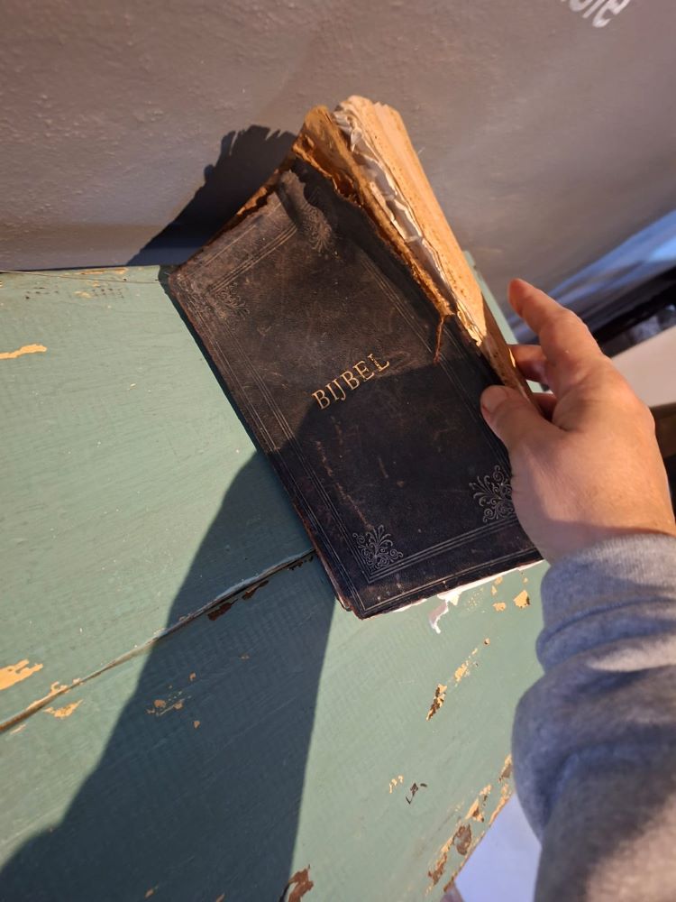 A very old Bible displayed inside one of the museums at !Khwa ttu during the Wild Buggers West Coast cultural experience Run, highlighting a historic exhibit at the San Heritage Centre on the West Coast.