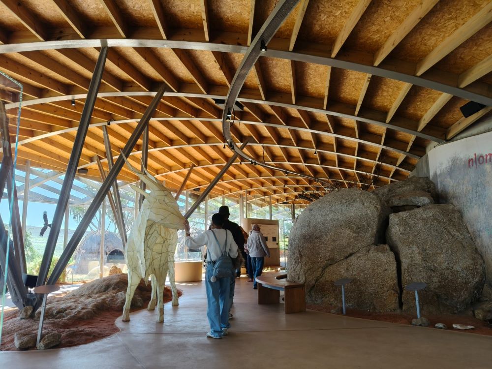 Inside one of the museums at !Khwa ttu during the Wild Buggers West Coast cultural experience Run, showing part of the historic and cultural exhibits at the San Heritage Centre on the West Coast.