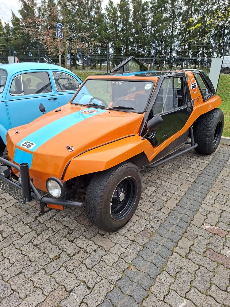 A stunning orange Kango beach buggy parked at the Potbelly Coffee Shop stop during the club run.